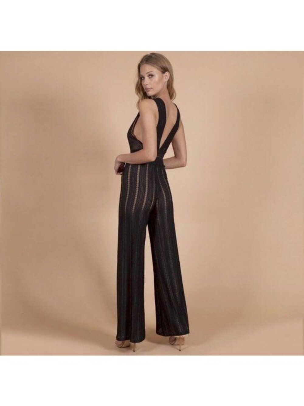 Nightcap Sheer Black Wide Leg Jumpsuit With Square Neck